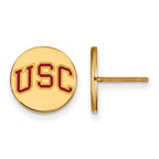 Sterling Silver Gold-plated University of Southern California U-S-C Extra Small Enameled Disc Post Earrings