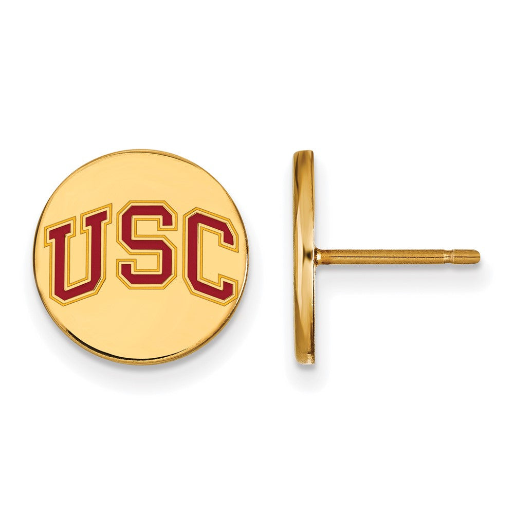 Sterling Silver Gold-plated University of Southern California U-S-C Extra Small Enameled Disc Post Earrings