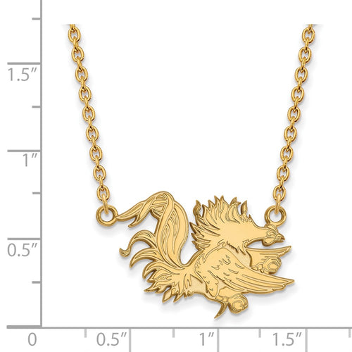 10k Gold LogoArt University of South Carolina Gamecock Large Pendant 18 inch Necklace