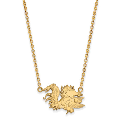 10k Gold LogoArt University of South Carolina Gamecock Large Pendant 18 inch Necklace