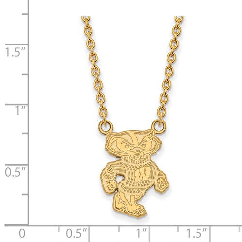 10k Gold LogoArt University of Wisconsin Badger Large Pendant 18 inch Necklace