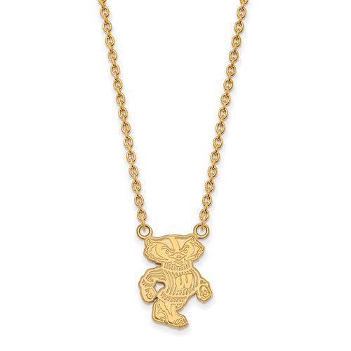 10k Gold LogoArt University of Wisconsin Badger Large Pendant 18 inch Necklace