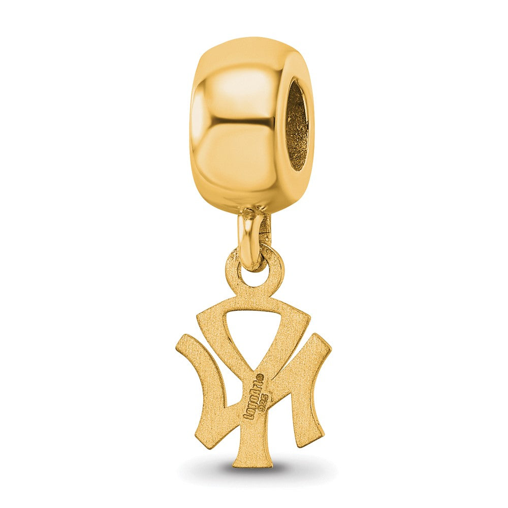 Sterling Silver Gold Plated Major League Baseball LogoArt New York Yankees N-Y Dangle Bead