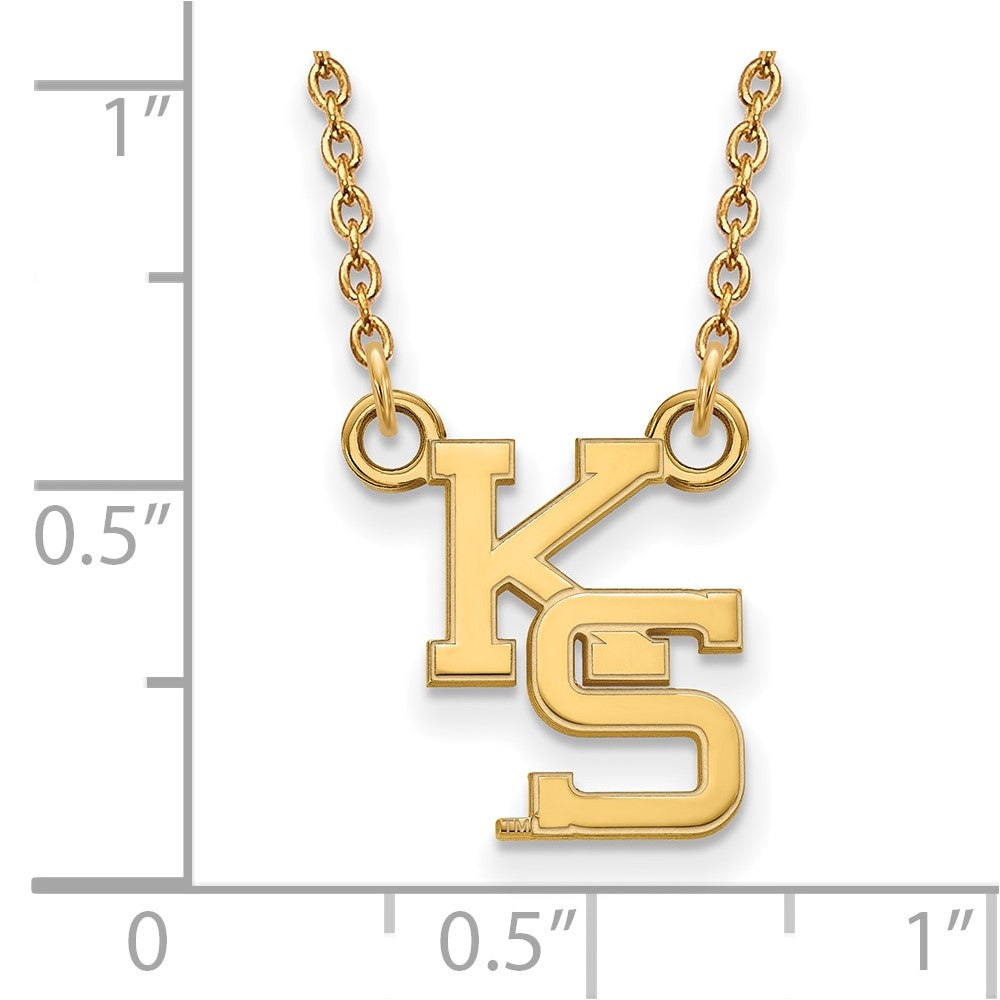 Sterling Silver Gold-plated LogoArt Kansas State University K-S Small Pendant 18 inch Necklace