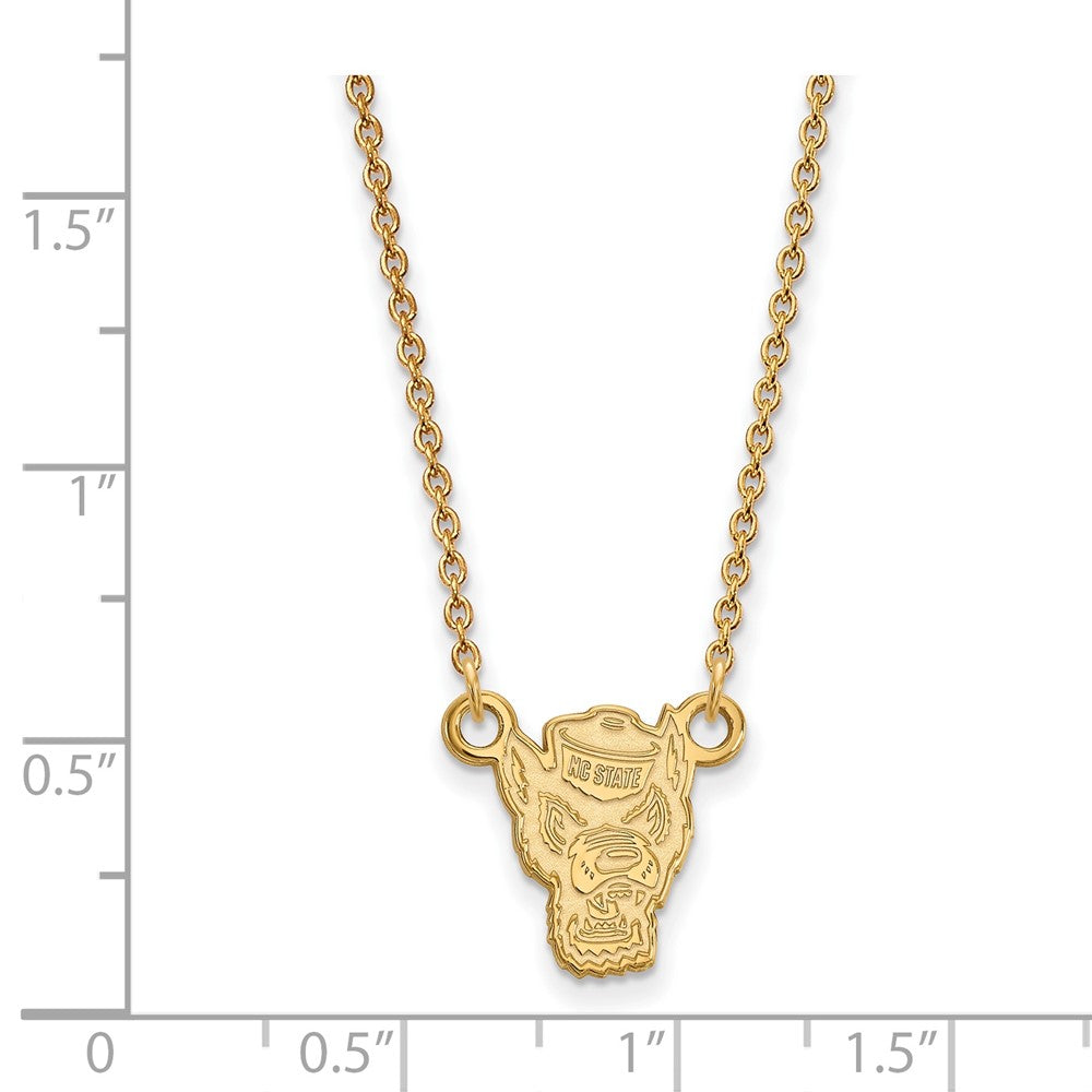 Sterling Silver Gold-plated LogoArt North Carolina State University Wolf Small Pendant 18 inch Necklace