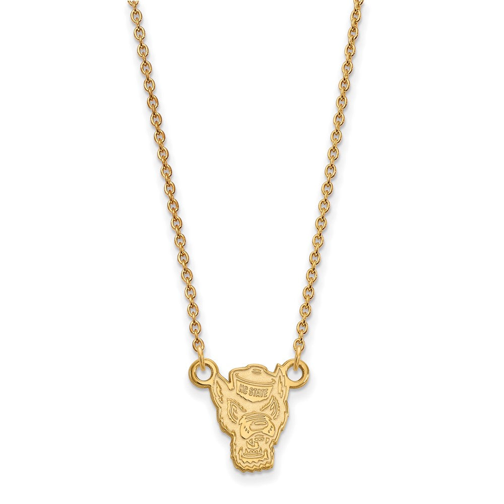 Sterling Silver Gold-plated LogoArt North Carolina State University Wolf Small Pendant 18 inch Necklace