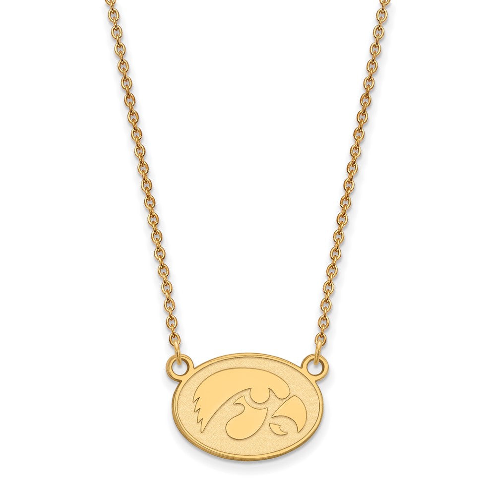 14k Gold LogoArt University of Iowa Hawk Small Oval Pendant 18 inch Necklace