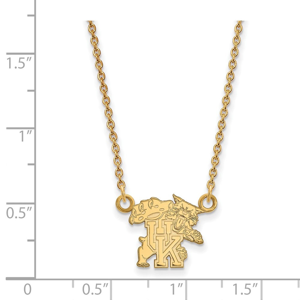 Sterling Silver Gold-plated LogoArt University of Kentucky U-K Wildcat Small Pendant 18 inch Necklace