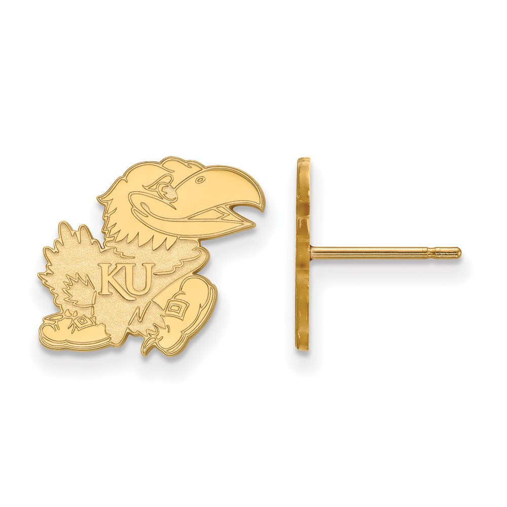 Sterling Silver Gold-plated LogoArt University of Kansas Jayhawk Small Post Earrings