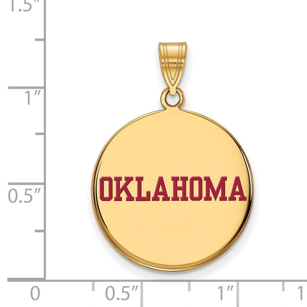 Sterling Silver Gold-plated LogoArt University of Oklahoma Large Enameled Disc Pendant