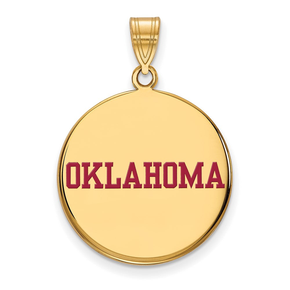 Sterling Silver Gold-plated LogoArt University of Oklahoma Large Enameled Disc Pendant