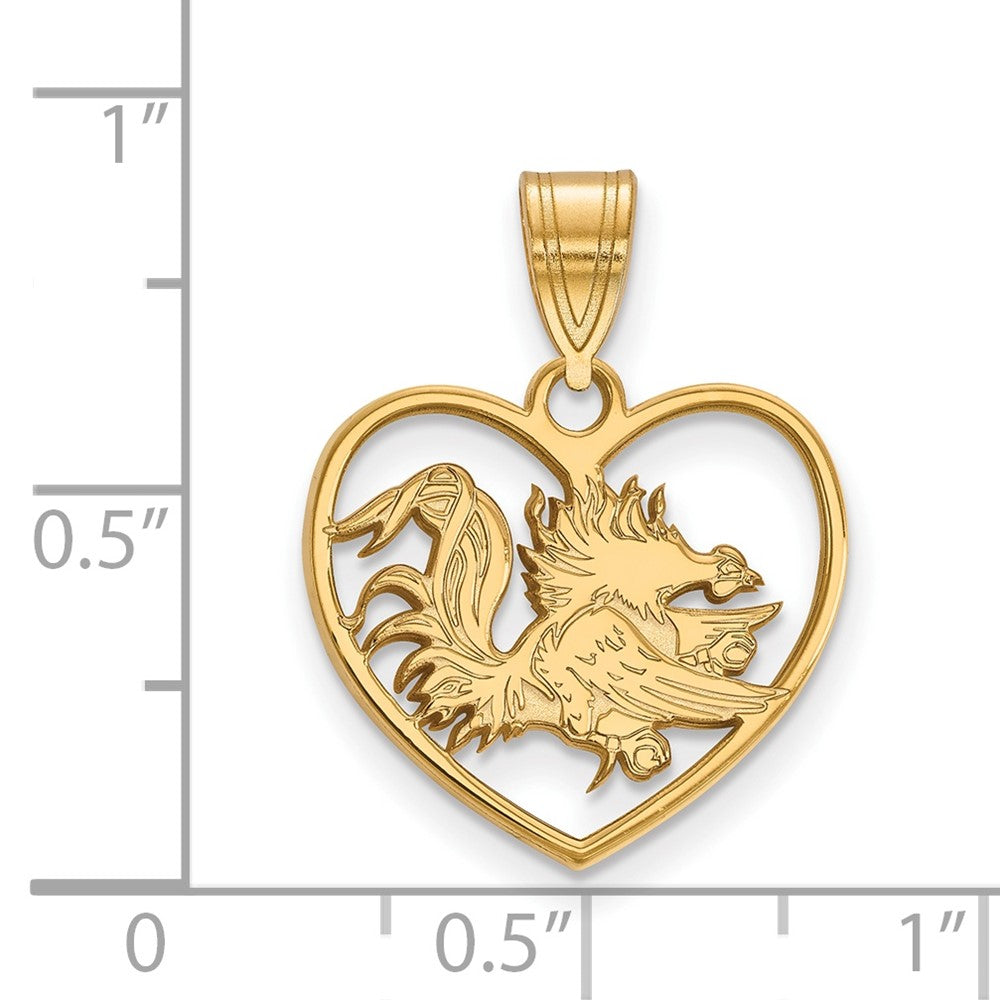 Sterling Silver Gold-plated LogoArt University of South Carolina Gamecock Heart Pendant