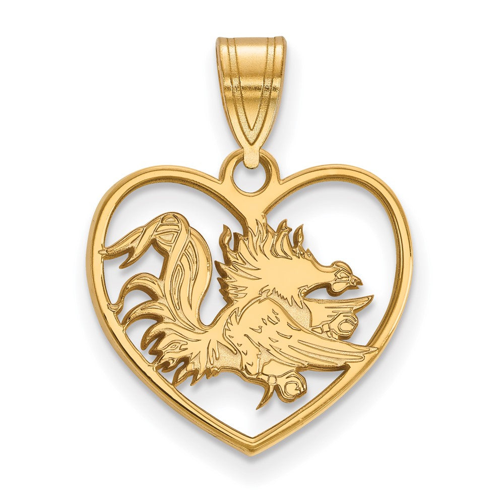 Sterling Silver Gold-plated LogoArt University of South Carolina Gamecock Heart Pendant