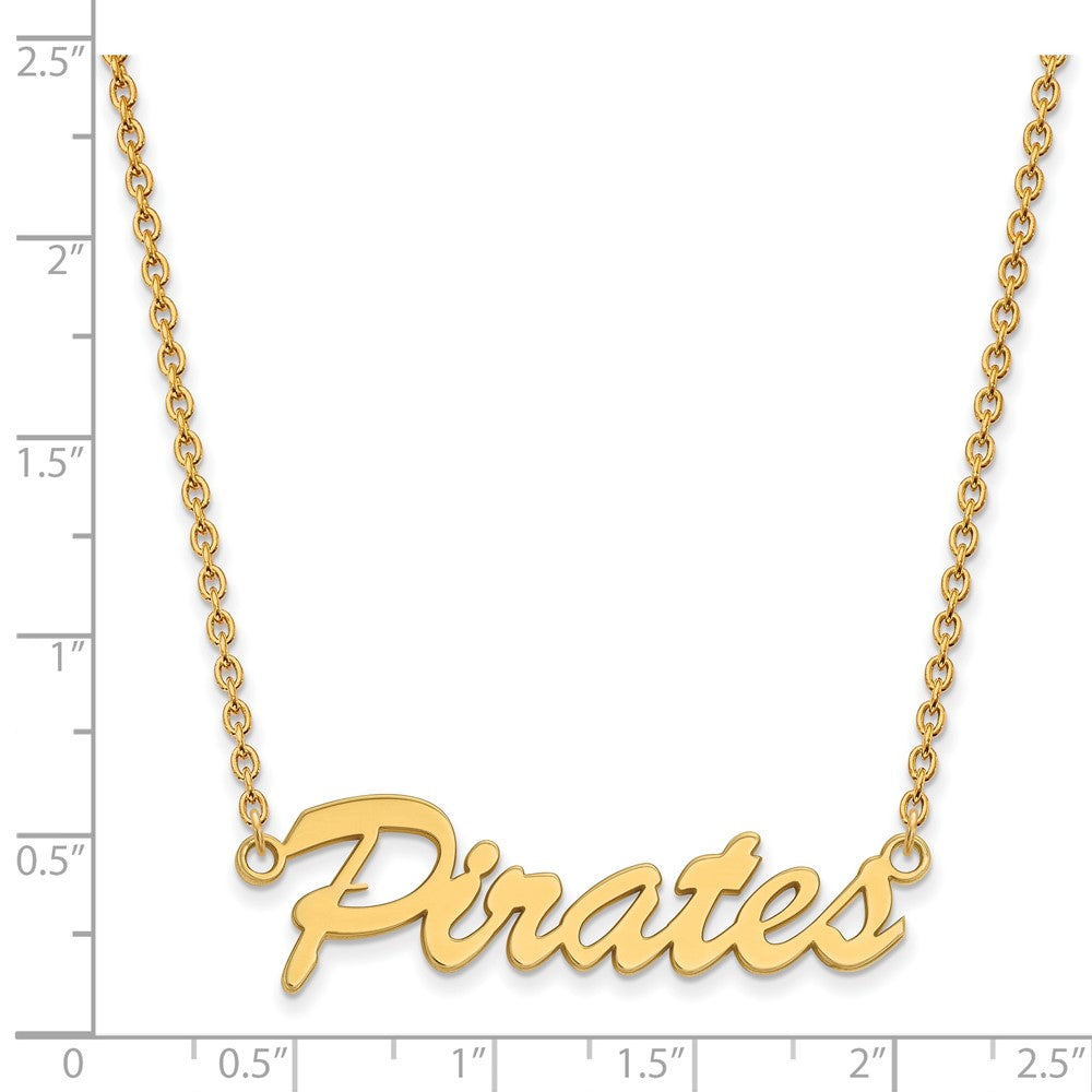 Sterling Silver Gold-plated LogoArt East Carolina University Pirates Script Medium Pendant 18 inch Necklace