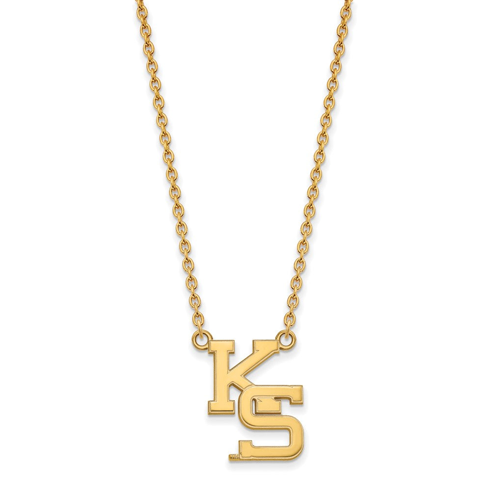 Sterling Silver Gold-plated LogoArt Kansas State University K-S Large Pendant 18 inch Necklace