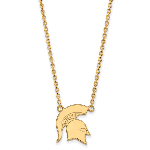 10k Gold LogoArt Michigan State University Spartan Large Pendant 18 inch Necklace
