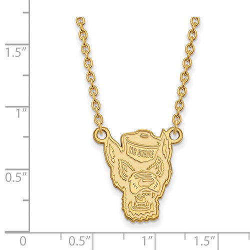 10k Gold LogoArt North Carolina State University Wolf Large Pendant 18 inch Necklace