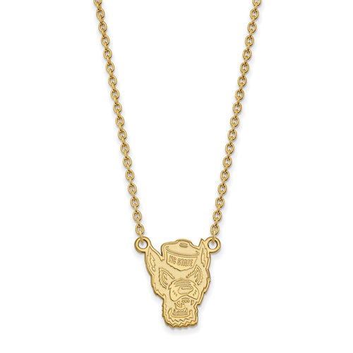 10k Gold LogoArt North Carolina State University Wolf Large Pendant 18 inch Necklace