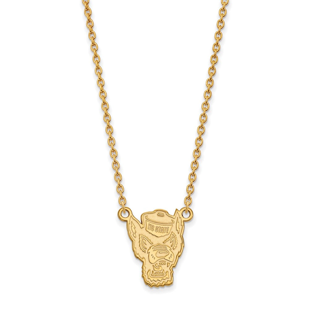 Sterling Silver Gold-plated LogoArt North Carolina State University Wolf Large Pendant 18 inch Necklace