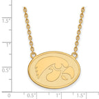 Sterling Silver Gold-plated LogoArt University of Iowa Hawk Large Oval Pendant 18 inch Necklace