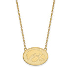 Sterling Silver Gold-plated LogoArt University of Iowa Hawk Large Oval Pendant 18 inch Necklace