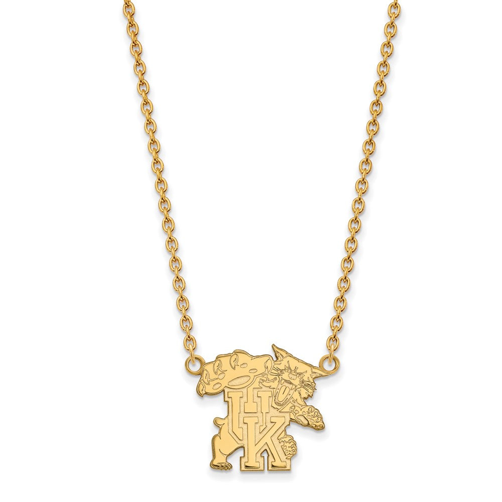 Sterling Silver Gold-plated LogoArt University of Kentucky U-K Wildcat Large Pendant 18 inch Necklace