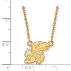 Sterling Silver Gold-plated LogoArt University of Kansas Jayhawk Small Pendant 18 inch Necklace