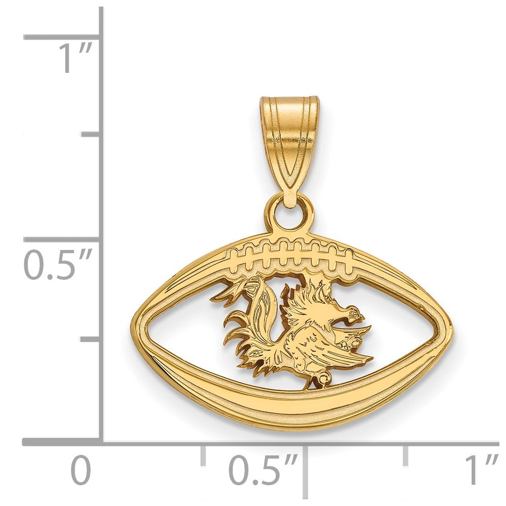 Sterling Silver Gold-plated LogoArt University of South Carolina Gamecock Football Pendant