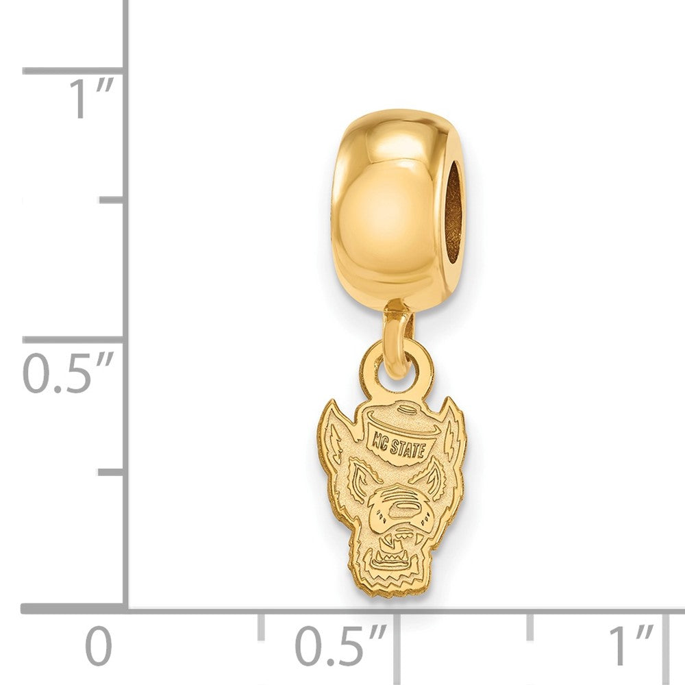 Sterling Silver Gold-plated LogoArt North Carolina State University Wolf Extra Small Dangle Bead Charm