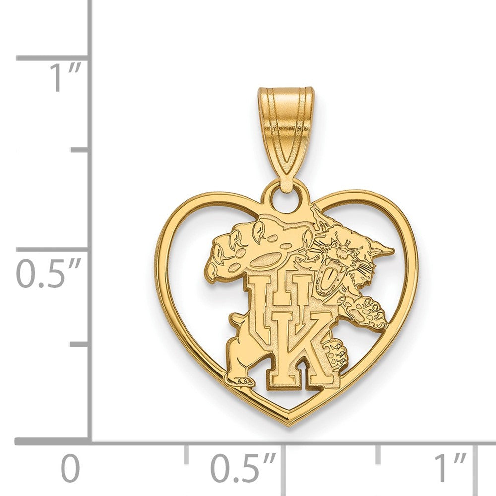 Sterling Silver Gold-plated LogoArt University of Kentucky U-K Wildcat Heart Pendant