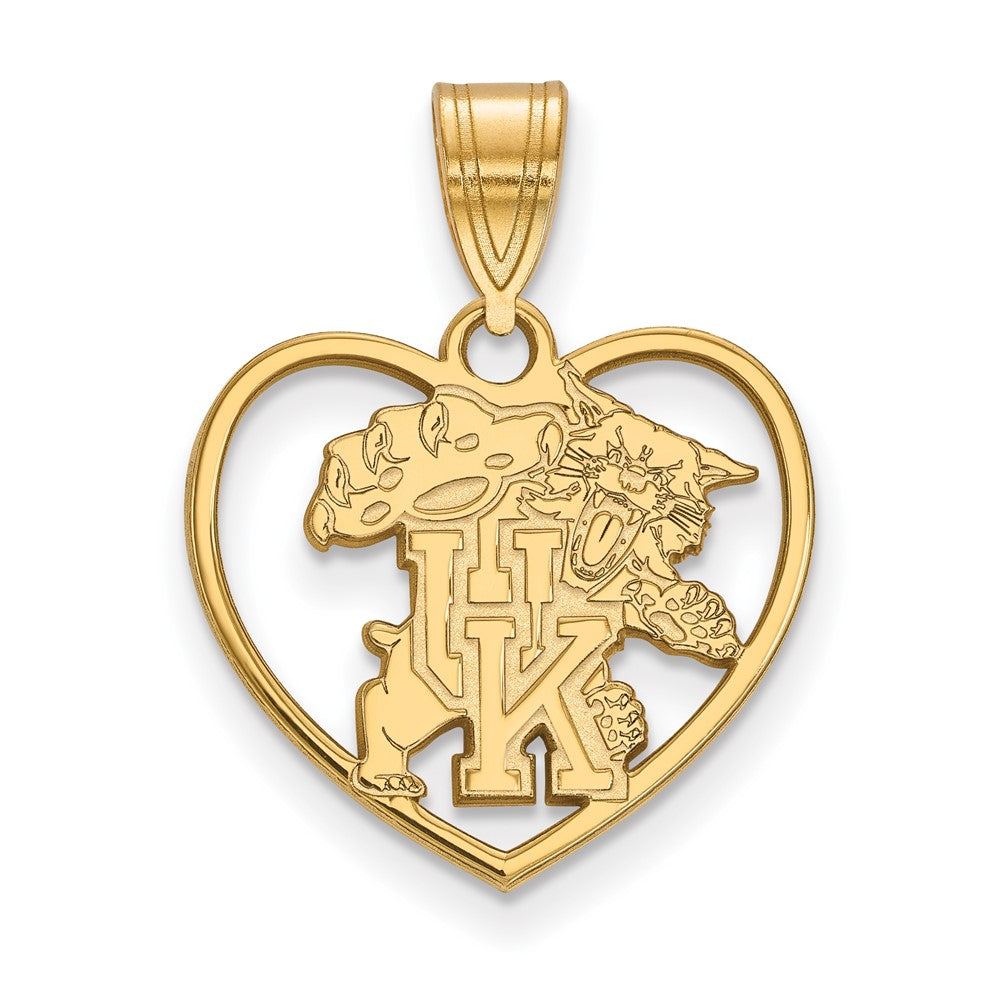 Sterling Silver Gold-plated LogoArt University of Kentucky U-K Wildcat Heart Pendant