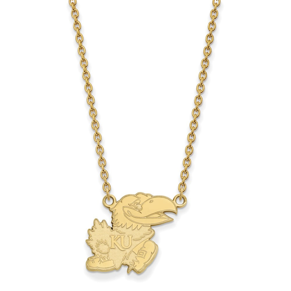 Sterling Silver Gold-plated LogoArt University of Kansas Jayhawk Large Pendant 18 inch Necklace
