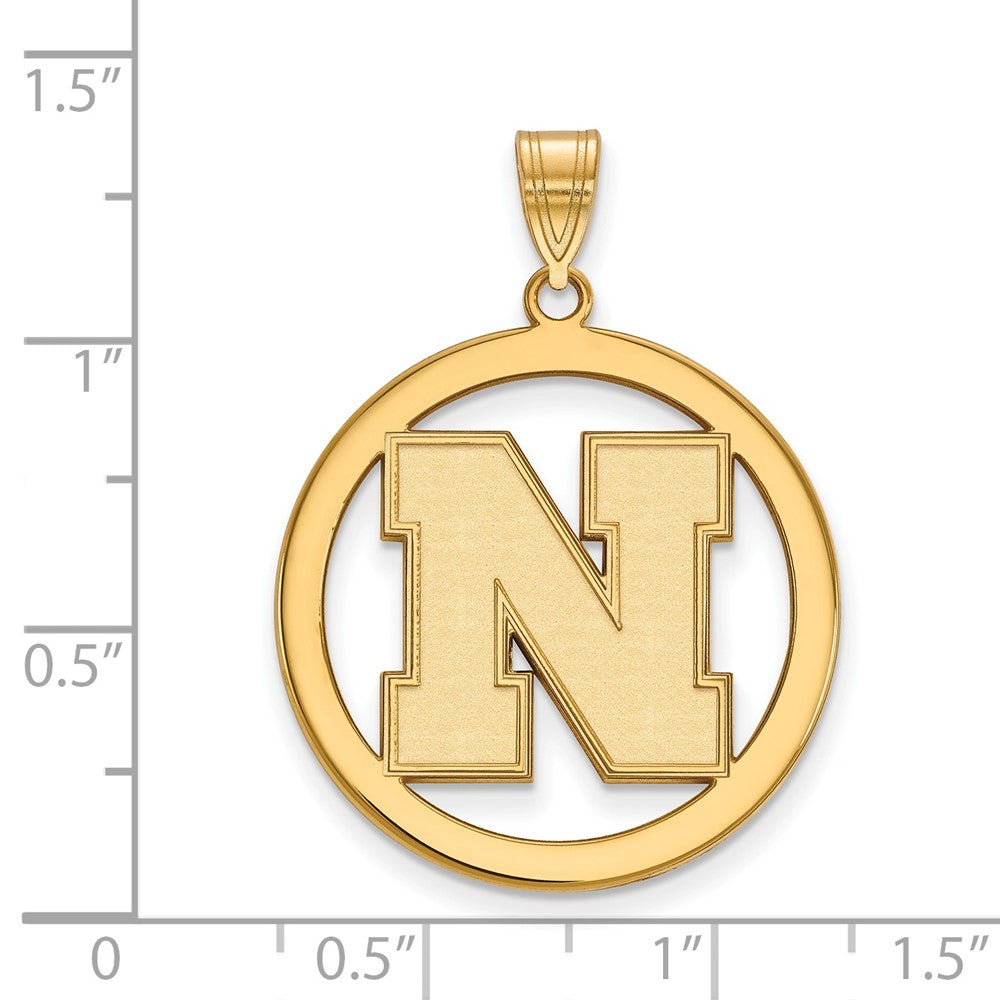 Sterling Silver Gold-plated LogoArt University of Nebraska Letter N Large Circle Pendant