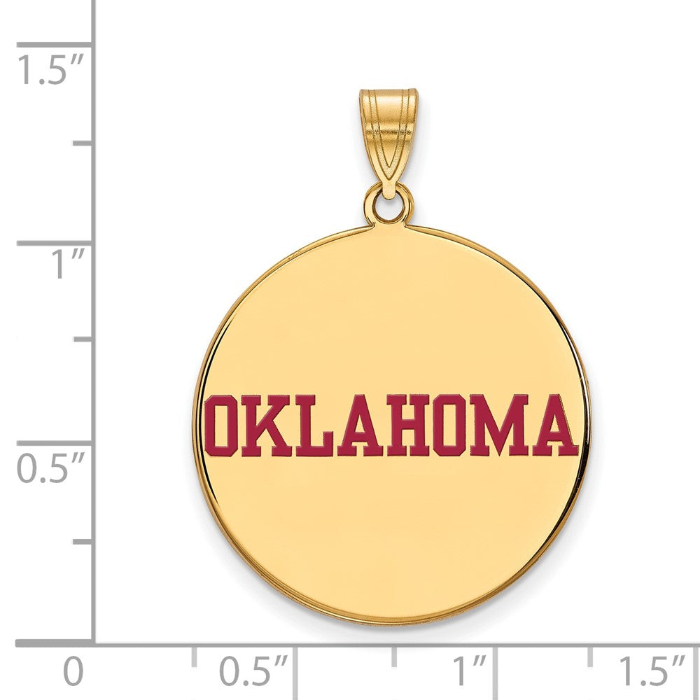 Sterling Silver Gold-plated LogoArt University of Oklahoma Extra Large Enameled Disc Pendant