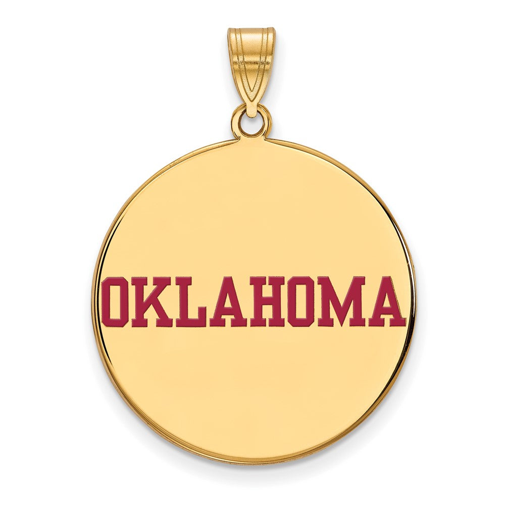 Sterling Silver Gold-plated LogoArt University of Oklahoma Extra Large Enameled Disc Pendant