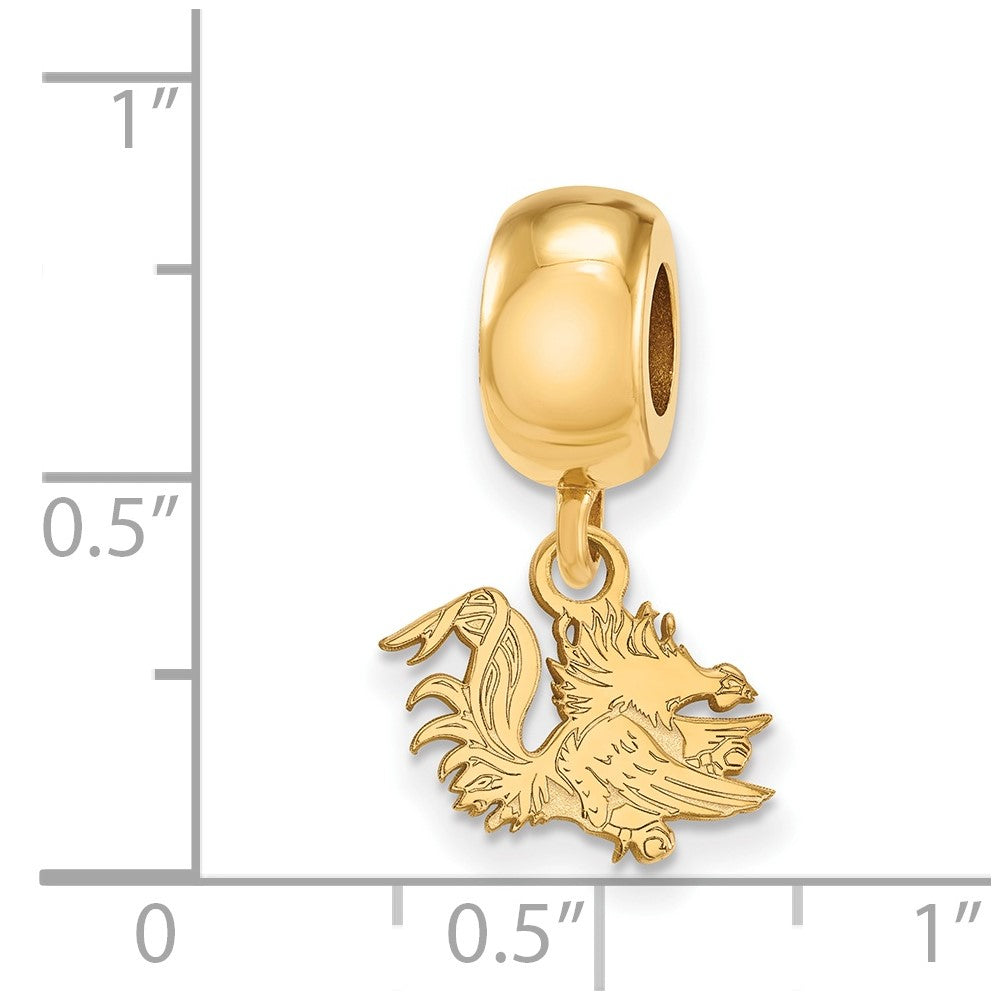 Sterling Silver Gold-plated LogoArt University of South Carolina Gamecock Extra Small Dangle Bead Charm
