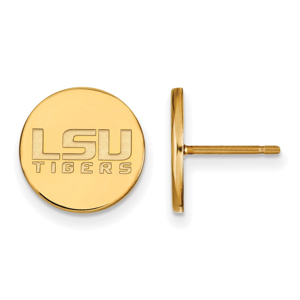 Sterling Silver Gold-plated LogoArt Louisiana State University L-S-U Tigers Small Disc Post Earrings