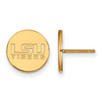 Sterling Silver Gold-plated LogoArt Louisiana State University L-S-U Tigers Small Disc Post Earrings