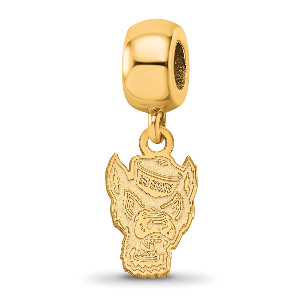Sterling Silver Gold-plated LogoArt North Carolina State University Wolf Small Dangle Bead Charm