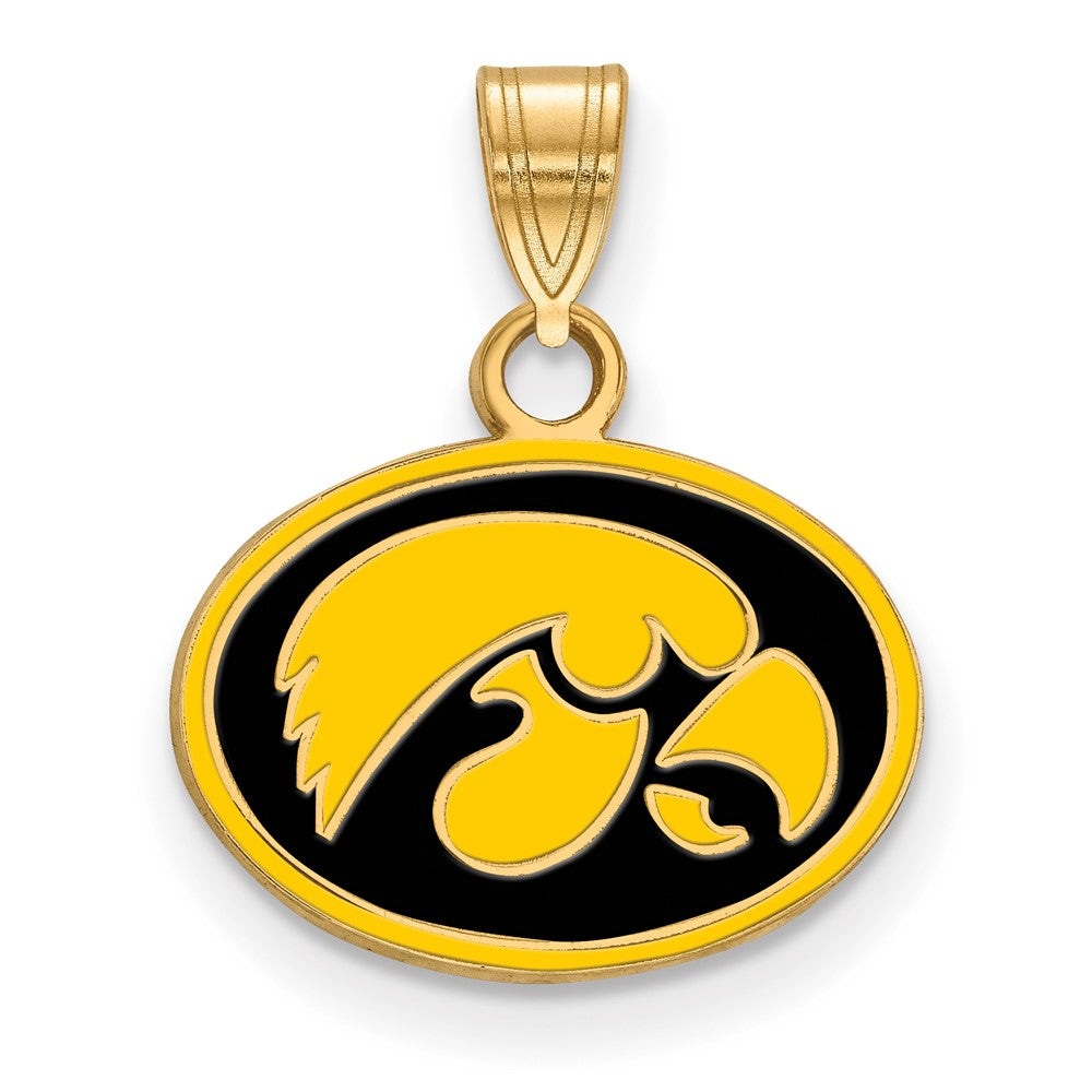 Sterling Silver Gold-plated LogoArt University of Iowa Hawk Small Oval Enameled Pendant