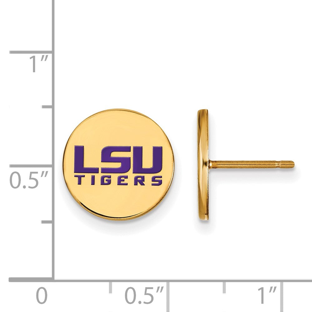 Sterling Silver Gold-plated LogoArt Louisiana State University L-S-U Tigers Small Enameled Disc Post Earrings
