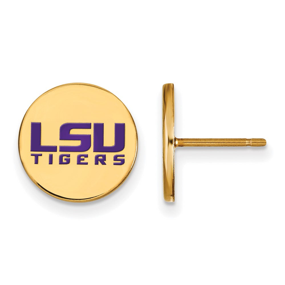 Sterling Silver Gold-plated LogoArt Louisiana State University L-S-U Tigers Small Enameled Disc Post Earrings