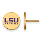Sterling Silver Gold-plated LogoArt Louisiana State University L-S-U Tigers Small Enameled Disc Post Earrings
