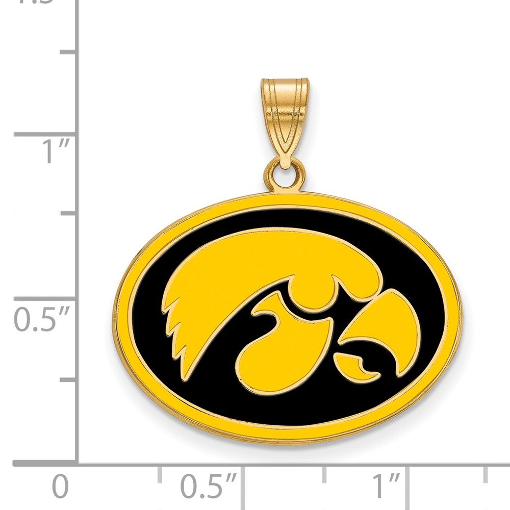 Sterling Silver Gold-plated LogoArt University of Iowa Hawk Large Oval Enameled Pendant