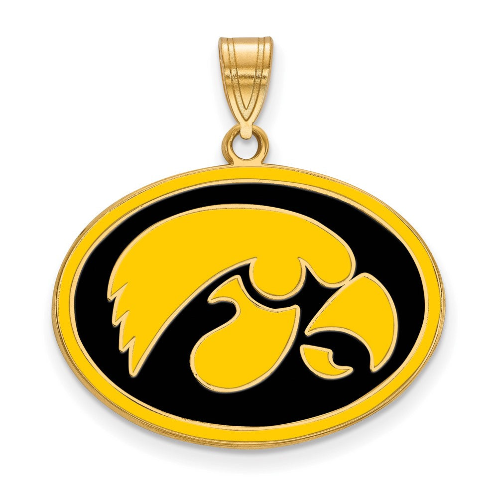 Sterling Silver Gold-plated LogoArt University of Iowa Hawk Large Oval Enameled Pendant