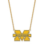 Sterling Silver Gold-plated LogoArt University of Michigan Letter M Large Blue Enameled Pendant 18 inch Necklace