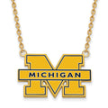 Sterling Silver Gold-plated LogoArt University of Michigan Letter M Large Blue Enameled Pendant 18 inch Necklace