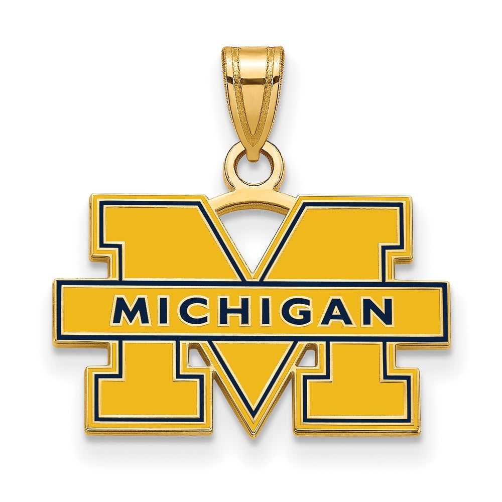 Sterling Silver Gold-plated LogoArt University of Michigan Letter M Small Blue Enameled Pendant