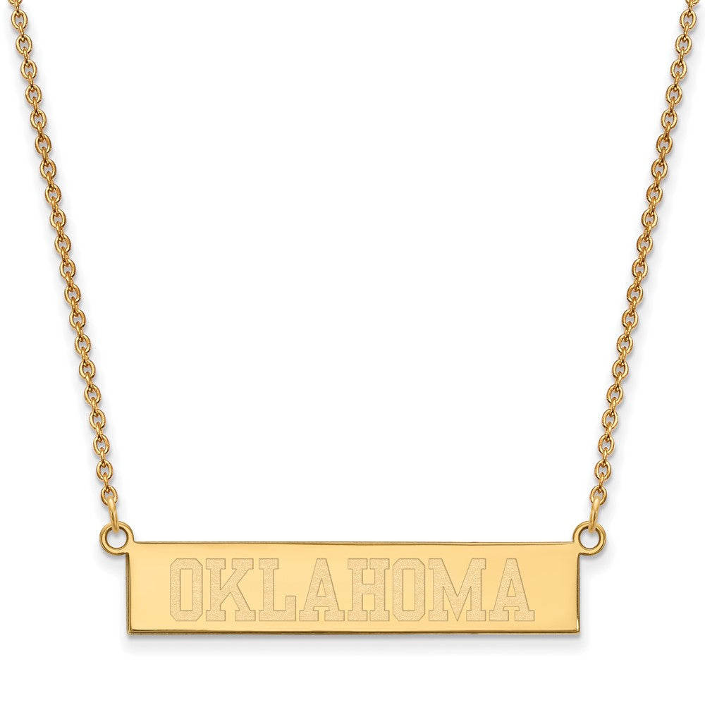 Sterling Silver Gold-plated LogoArt University of Oklahoma Small Bar 18 inch Necklace