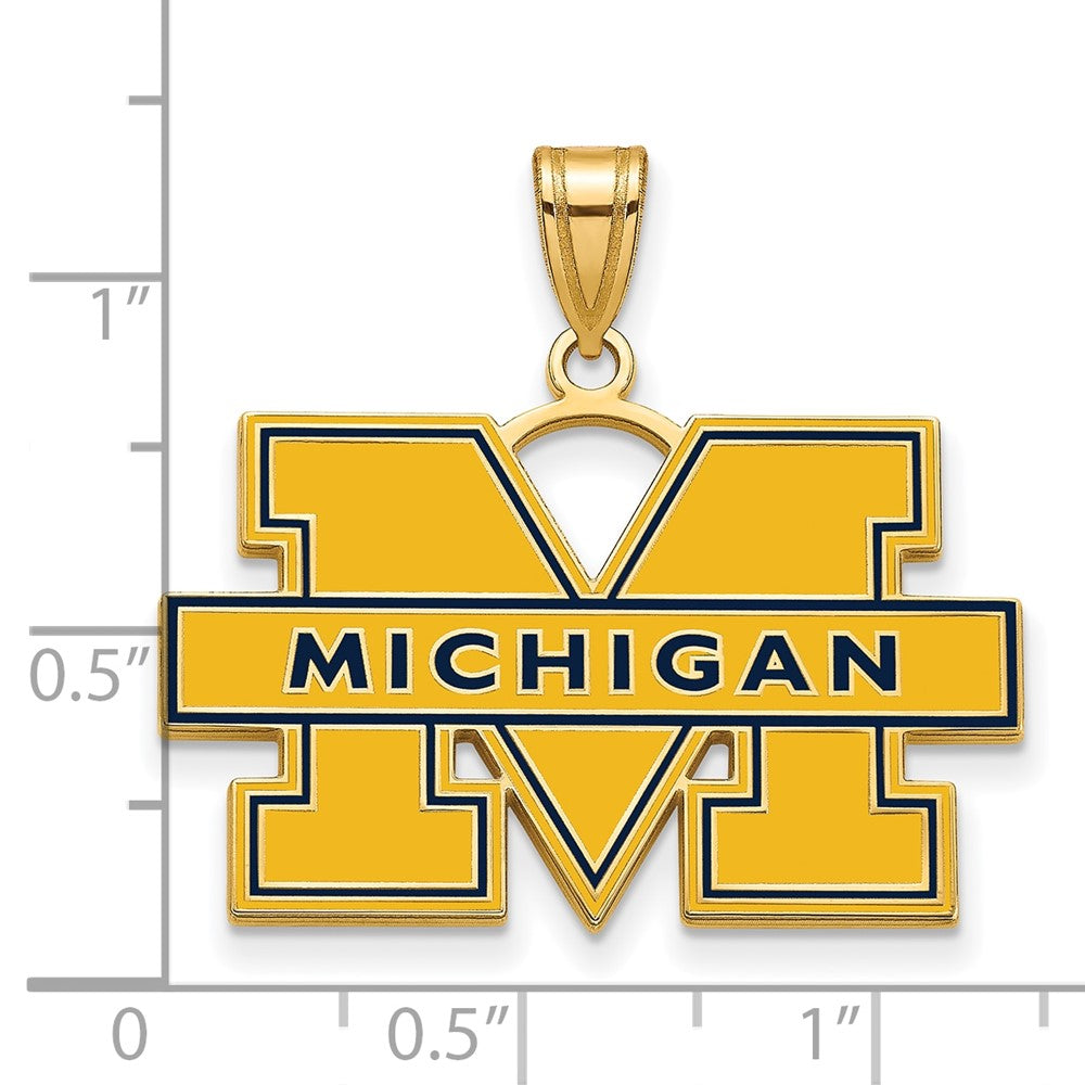 Sterling Silver Gold-plated LogoArt University of Michigan Letter M Large Blue Enameled Pendant